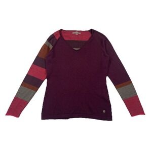 Smartwool V Neck Sweater Pullover Striped Purple Merino Blend Women's Medium